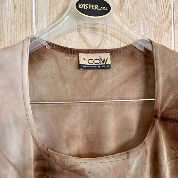 Vintage Medium Brown Tie Dye Stretch Top 90s 2000s - Picture 3 of 5